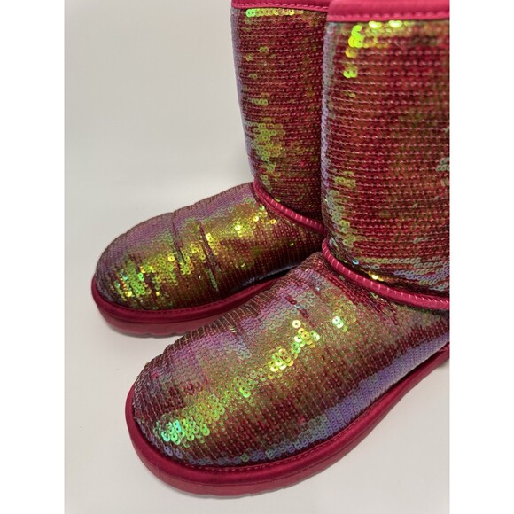 Ugg Classic Short Sparkles Roseclay Pink Sequined Shearling Women's Boots 8 - Picture 7 of 15